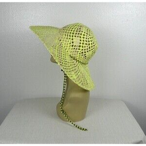 BP Floppy Sun Straw Floppy Hat Brim Almond- Yellow Iris Adjustable Strap NWT